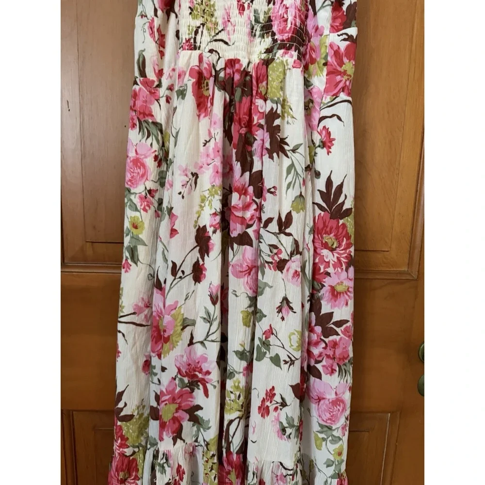 Women's Abercrombie & Fitch Floral Pink Maxi Dress Size Small V-Neck